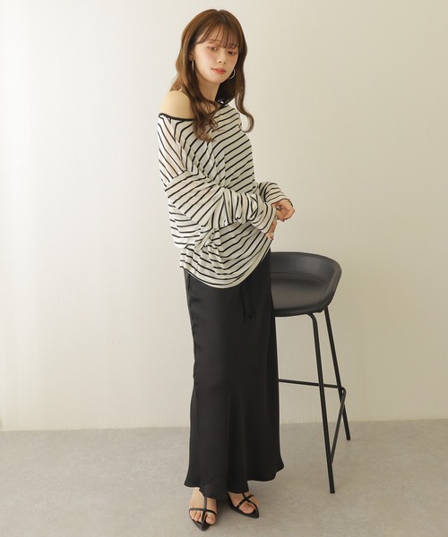 LAULEN(ローレン)の「border sheer long tops /ボーダーシアーロングTシャツ(Tシャツ/カットソー・レディース・ブラック/ベージュ・FREE)」の7枚目の写真