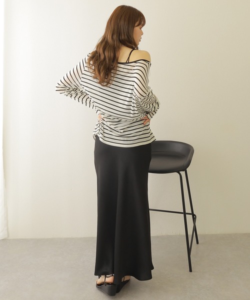 LAULEN(ローレン)の「border sheer long tops /ボーダーシアーロングTシャツ(Tシャツ/カットソー・レディース・ブラック/ベージュ・FREE)」の8枚目の写真