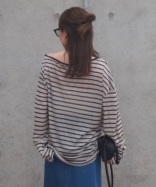 LAULEN(ローレン)の「border sheer long tops /ボーダーシアーロングTシャツ(Tシャツ/カットソー・レディース・ブラック/ベージュ・FREE)」の9枚目の写真