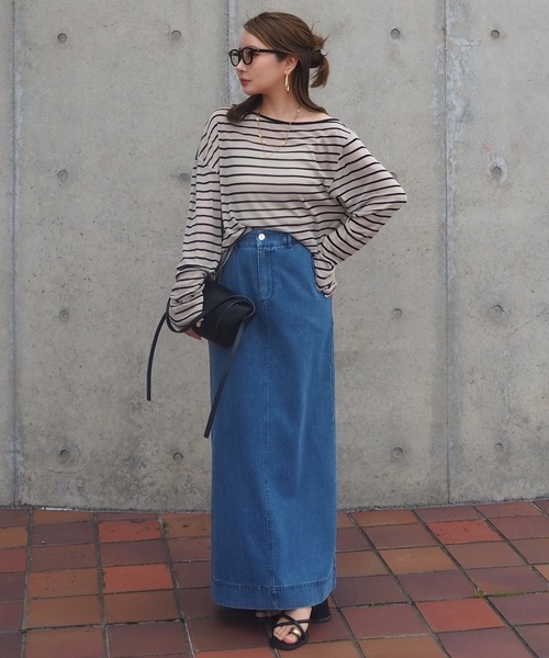 LAULEN(ローレン)の「border sheer long tops /ボーダーシアーロングTシャツ(Tシャツ/カットソー・レディース・ブラック/ベージュ・FREE)」の10枚目の写真