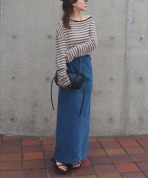 LAULEN(ローレン)の「border sheer long tops /ボーダーシアーロングTシャツ(Tシャツ/カットソー・レディース・ブラック/ベージュ・FREE)」の11枚目の写真
