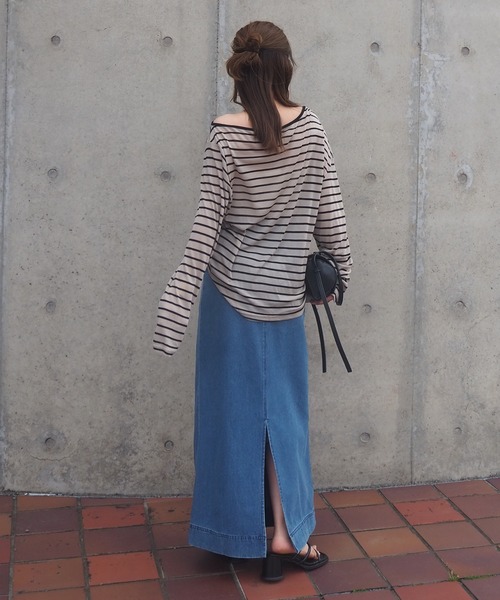 LAULEN(ローレン)の「border sheer long tops /ボーダーシアーロングTシャツ(Tシャツ/カットソー・レディース・ブラック/ベージュ・FREE)」の12枚目の写真