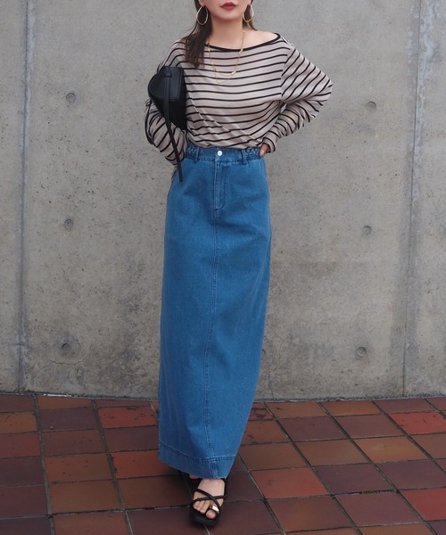 LAULEN(ローレン)の「border sheer long tops /ボーダーシアーロングTシャツ(Tシャツ/カットソー・レディース・ブラック/ベージュ・FREE)」の13枚目の写真