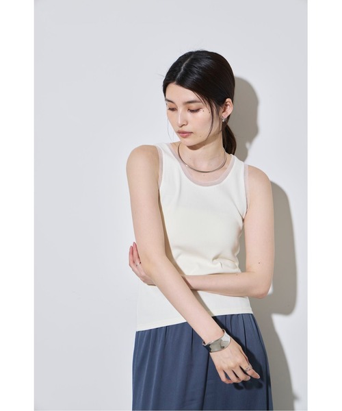 &. NOSTALGIA(アンドドットノスタルジア)の「チュール重ねタンクトップ(Tシャツ/カットソー・レディース・オフホワイト/チャコールグレー・M)」の9枚目の写真