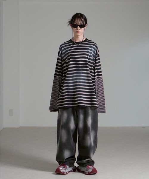 Chikashitsu +（チカシツプラス）の「【Chikashitsu +】point wash balloon denim pants / 【チカシツプラス】ポイントウォッシングバルーンデニムパンツ（デニムパンツ・メンズ・ブラック/グレー・M/L）」の13枚目の写真