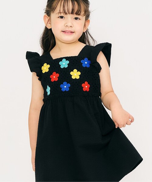セール】【ジュニア対応】かぎ針風ハート・デイジー刺繍ワンピース