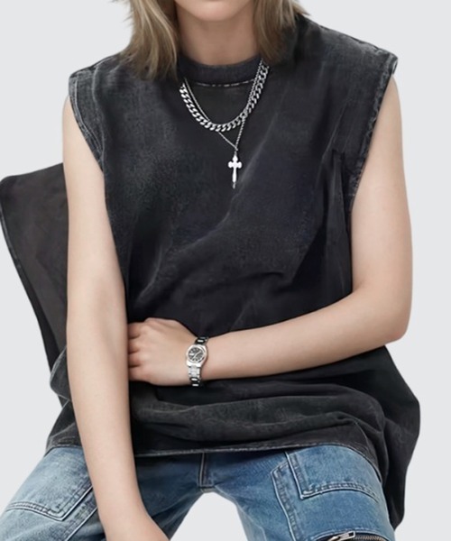 JOHNNY WOLF(ジョニーウルフ)の「SCUTUM オーバーサイズ ピグメント ノースリーブTシャツ(Tシャツ/カットソー・メンズ・ブラック/モカ/インディゴブルー/カーキ/オフホワイト・L/M)」の15枚目の写真