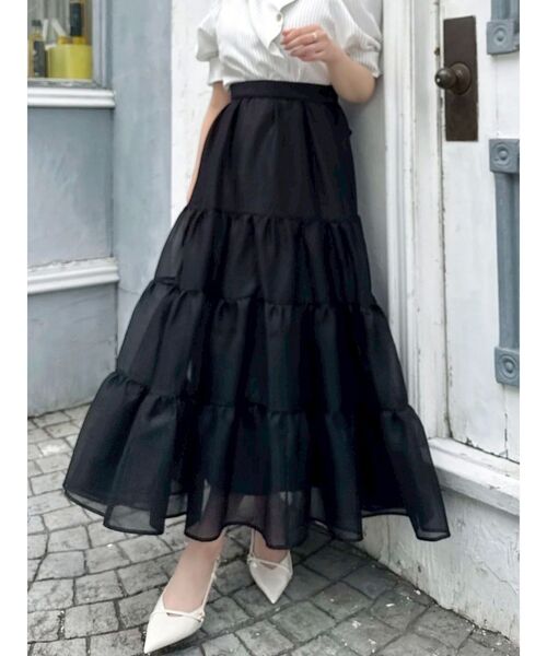 dazzlin（ダズリン）の「オーガンティアードスカート（スカート・レディース・ピンク/ベージュ/ブラック・SMALL/MEDIUM）」の2枚目の写真