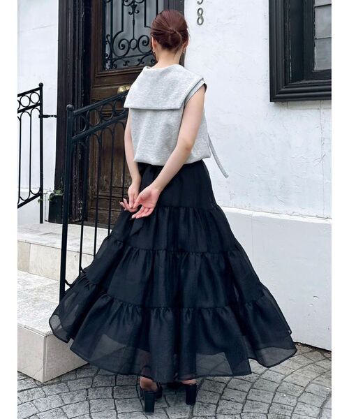 新品タグ付　エブール　トリアセコットン　オーガンジー　ティアードスカート　ブルー セール】オーガンティアードスカート（スカート）｜dazzlin