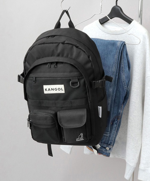 KANGOL(カンゴール)の「フロントマルチポケット 2層式 大容量 バックパック A4・PC収納対応 メッシュポケット付き(バックパック/リュック・メンズ・ブラック・FREE)」の5枚目の写真