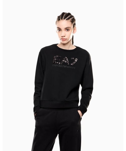 EMPORIO ARMANI EA7(エンポリオアルマーニイーエーセブン)の「【エンポリオ アルマーニ EA7】クルーネック スウェットシャツ コットン混紡(スウェット・レディース・ホワイト/ブラック・LARGE/MEDIUM/SMALL/X-SMALL)」の2枚目の写真
