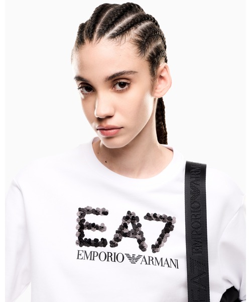 EMPORIO ARMANI EA7(エンポリオアルマーニイーエーセブン)の「【エンポリオ アルマーニ EA7】クルーネック スウェットシャツ コットン混紡(スウェット・レディース・ホワイト/ブラック・LARGE/MEDIUM/SMALL/X-SMALL)」の5枚目の写真
