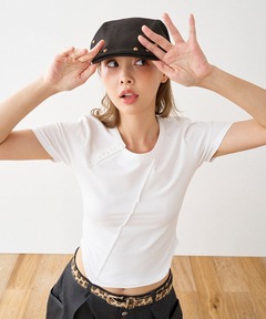 セール】オープンバッククロップリブトップス（Tシャツ