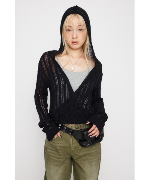 LAGUA GEM(ラグアジェム)の「WRAP CRASH HOOD トップス(パーカー・レディース・カーキ/ブラック/ライトベージュ・FREE)」の11枚目の写真