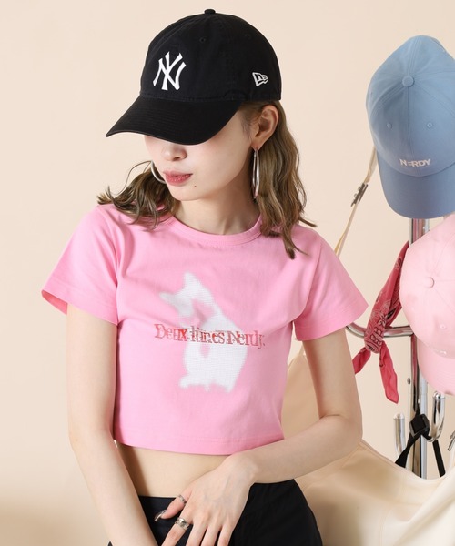 NERDY（ノルディ）の「クロップド Tシャツ（Tシャツ/カットソー・レディース・ホワイト/ブラック/ピンク・S/M/SS）」の10枚目の写真