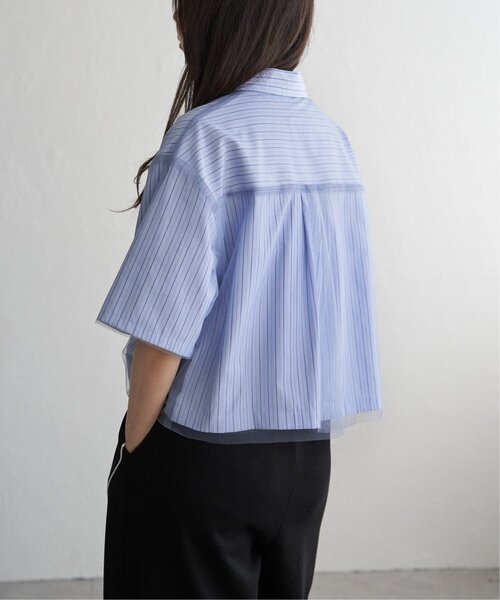 VENCEEXCHANGE（ヴァンスエクスチェンジ）の「ストライプチュールカブセSSシャツ（シャツ/ブラウス・レディース・オフホワイト/ブルー/ベージュ・FREE）」の6枚目の写真