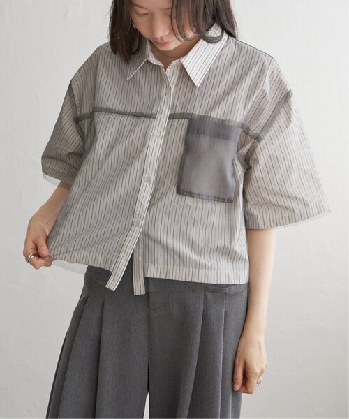 VENCEEXCHANGE（ヴァンスエクスチェンジ）の「ストライプチュールカブセSSシャツ（シャツ/ブラウス・レディース・オフホワイト/ブルー/ベージュ・FREE）」の11枚目の写真