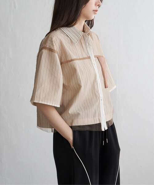 VENCEEXCHANGE（ヴァンスエクスチェンジ）の「ストライプチュールカブセSSシャツ（シャツ/ブラウス・レディース・オフホワイト/ブルー/ベージュ・FREE）」の17枚目の写真