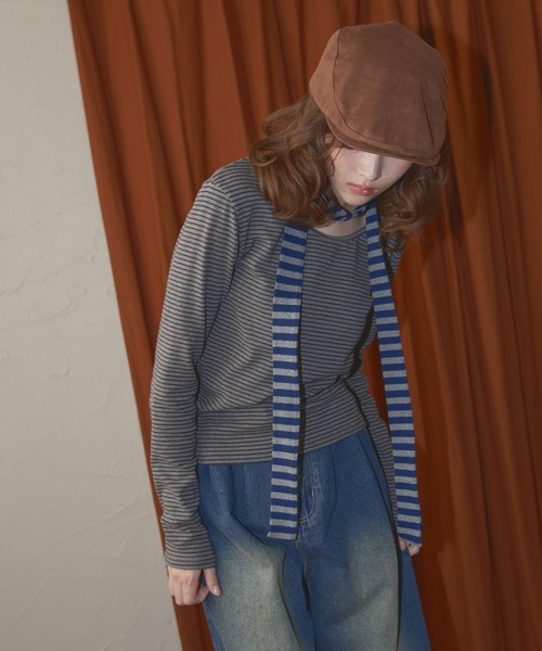 Unblend（アンブレンド）の「【Unblend】スリムマフラーセット ボーダー/ドット ロングスリーブTシャツ（Tシャツ/カットソー・レディース・チャコール/ブラック系/ブラック/グレー系・FREE）」の4枚目の写真