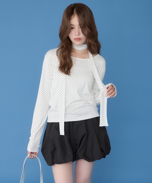 Unblend(アンブレンド)の「【Unblend】スリムマフラーセット ボーダー/ドット ロングスリーブTシャツ(Tシャツ/カットソー・レディース・チャコール/ブラック系/ブラック/グレー系/ライトブルー/ホワイト/グレー系2・FREE)」の2枚目の写真