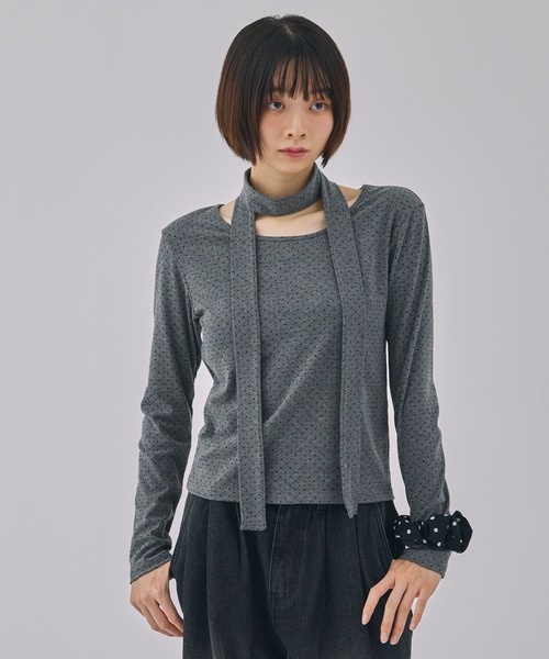 Unblend（アンブレンド）の「【Unblend】スリムマフラーセット ボーダー/ドット ロングスリーブTシャツ（Tシャツ/カットソー・レディース・チャコール/ブラック系/ブラック/グレー系・FREE）」の3枚目の写真