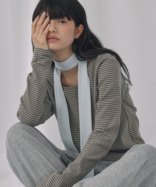 Unblend（アンブレンド）の「【Unblend】スリムマフラーセット ボーダー/ドット ロングスリーブTシャツ（Tシャツ/カットソー・レディース・チャコール/ブラック系/ブラック/グレー系/ライトブルー・FREE）」の5枚目の写真