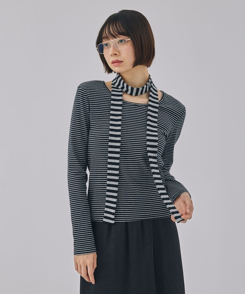 Unblend】スリムマフラーセット ボーダー/ドット ロングスリーブT