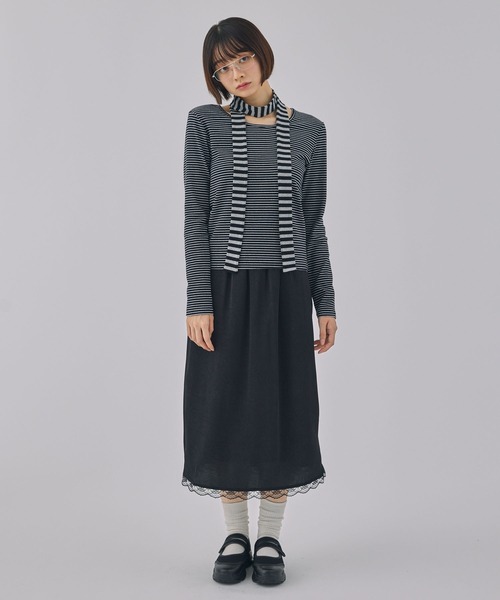 Unblend】スリムマフラーセット ボーダー/ドット ロングスリーブT