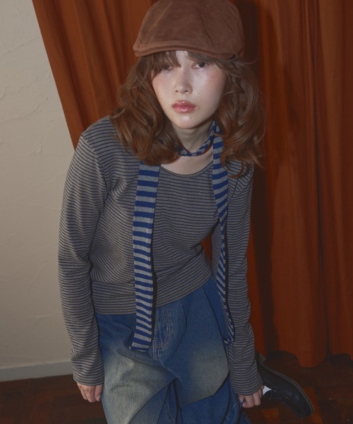 Unblend（アンブレンド）の「【Unblend】スリムマフラーセット ボーダー/ドット ロングスリーブTシャツ（Tシャツ/カットソー・レディース・チャコール/ブラック系/ブラック/グレー系・FREE）」の13枚目の写真