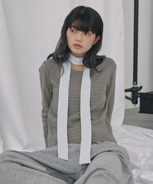 Unblend（アンブレンド）の「【Unblend】スリムマフラーセット ボーダー/ドット ロングスリーブTシャツ（Tシャツ/カットソー・レディース・チャコール/ブラック系/ブラック/グレー系/ライトブルー・FREE）」の22枚目の写真