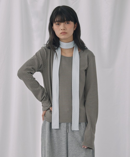Unblend（アンブレンド）の「【Unblend】スリムマフラーセット ボーダー/ドット ロングスリーブTシャツ（Tシャツ/カットソー・レディース・チャコール/ブラック系/ブラック/グレー系/ライトブルー・FREE）」の21枚目の写真