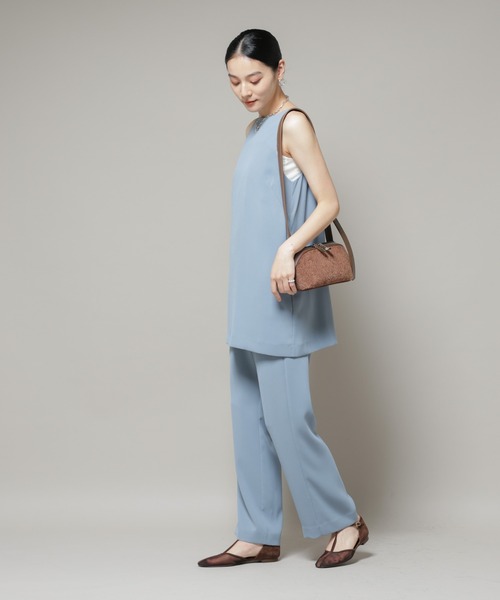 ダブルクロスノースリーブブラウス×パンツセットアップ（つなぎ