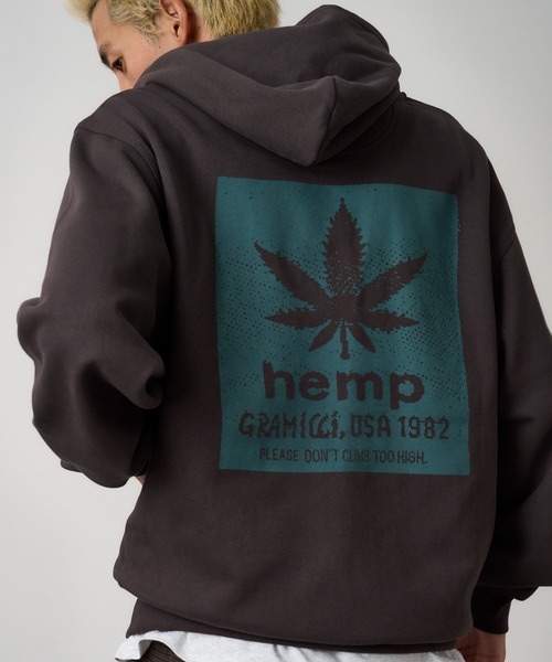 Gramicci（グラミチ）の「HEMP ZIP HOODED SWEATSHIRT｜ヘンプジップフーデッドスウェットシャツ（パーカー・メンズ・ヘザーグレー/オレンジ/ダークブラウン系・S/M/L/XL/XXL）」の3枚目の写真