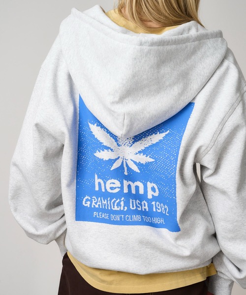 Gramicci（グラミチ）の「HEMP ZIP HOODED SWEATSHIRT｜ヘンプジップフーデッドスウェットシャツ（パーカー・メンズ・ヘザーグレー/オレンジ/ダークブラウン系・S/M/L/XL/XXL）」の2枚目の写真