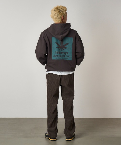 Gramicci（グラミチ）の「HEMP ZIP HOODED SWEATSHIRT｜ヘンプジップフーデッドスウェットシャツ（パーカー・メンズ・ヘザーグレー/オレンジ/ダークブラウン系・S/M/L/XL/XXL）」の8枚目の写真