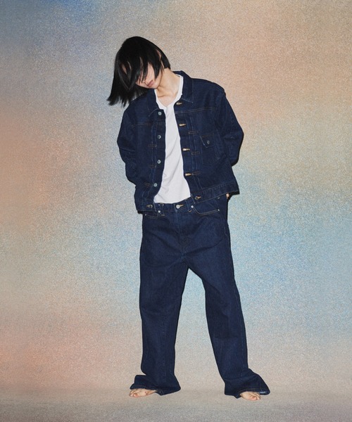 Box-shaped Denim Jacket Washed Indigo