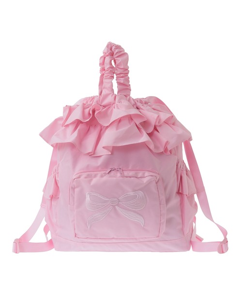 Candy Stripper（キャンディストリッパー）の「RIBBON FRILL ナップサック（バックパック/リュック・レディース・ブラック/ピンク・FREE）」の4枚目の写真