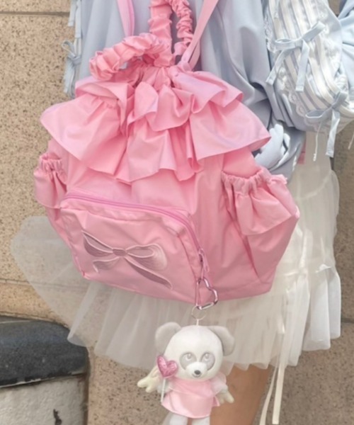 Candy Stripper（キャンディストリッパー）の「RIBBON FRILL ナップサック（バックパック/リュック・レディース・ブラック/ピンク・FREE）」の3枚目の写真