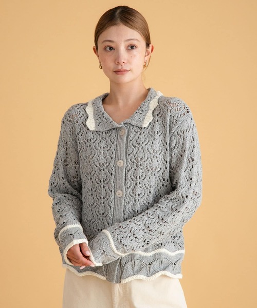 セール】クロシェライクリリーヤーンニットシャツ（ニット/セーター