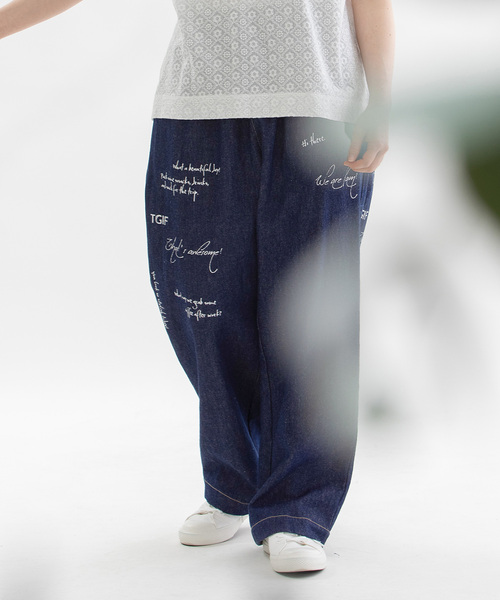 nop de nod(ノップドゥノッド)の「メッセージロゴプリントパンツ(その他パンツ・レディース・ベージュ/キャメル/カーキ/インディゴブルー・M)」の16枚目の写真