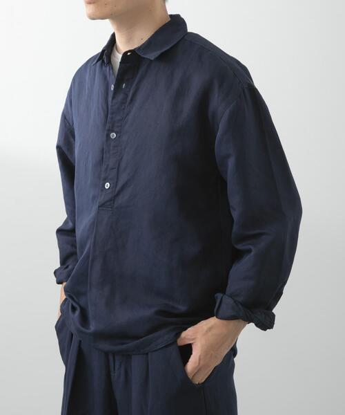 ITEMS URBANRESEARCH（アイテムズ アーバンリサーチ）の「Linen Blend Pullover Shirts（シャツ/ブラウス・メンズ・ブラック/ネイビー・MEDIUM）」の4枚目の写真