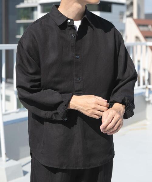 ITEMS URBANRESEARCH（アイテムズ アーバンリサーチ）の「Linen Blend Pullover Shirts（シャツ/ブラウス・メンズ・ブラック/ネイビー・MEDIUM）」の20枚目の写真