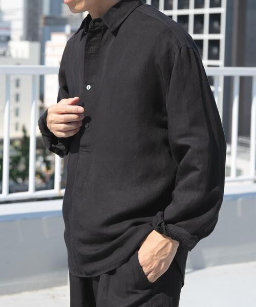 ITEMS URBANRESEARCH（アイテムズ アーバンリサーチ）の「Linen Blend Pullover Shirts（シャツ/ブラウス・メンズ・ブラック/ネイビー・MEDIUM）」の22枚目の写真