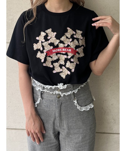 MORE self LOVE(モアセルフラブ)の「【MORE BEAR】heart bear TEE(Tシャツ/カットソー・レディース・ブラック/ホワイト/ピンク・FREE)」の1枚目の写真