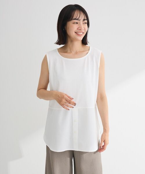 Green　Parks（グリーンパークス）の「ノースリーブドッキングホワイトインナー（タンクトップ・レディース・オフホワイト/ストライプ・FREE）」の3枚目の写真