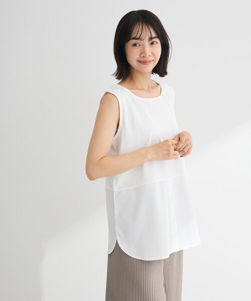 Green　Parks（グリーンパークス）の「ノースリーブドッキングホワイトインナー（タンクトップ・レディース・オフホワイト/ストライプ・FREE）」の6枚目の写真