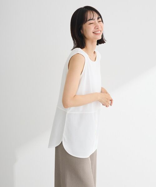 Green　Parks（グリーンパークス）の「ノースリーブドッキングホワイトインナー（タンクトップ・レディース・オフホワイト/ストライプ・FREE）」の7枚目の写真