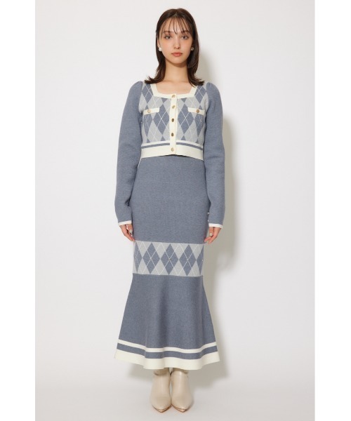 アーガイルバイカラーカーディガンセットニットワンピース 秋服 冬服