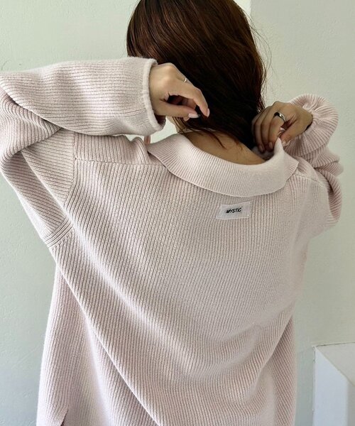 ブラック ホワイト 襟付き ニット　値下げ 25AW襟付きBIGニット（ニット/セーター）｜mystic（ミスティック