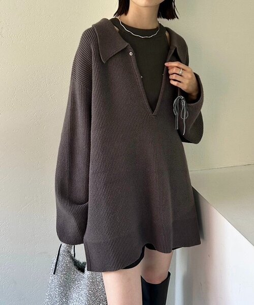 25AW襟付きBIGニット（ニット/セーター）｜mystic（ミスティック